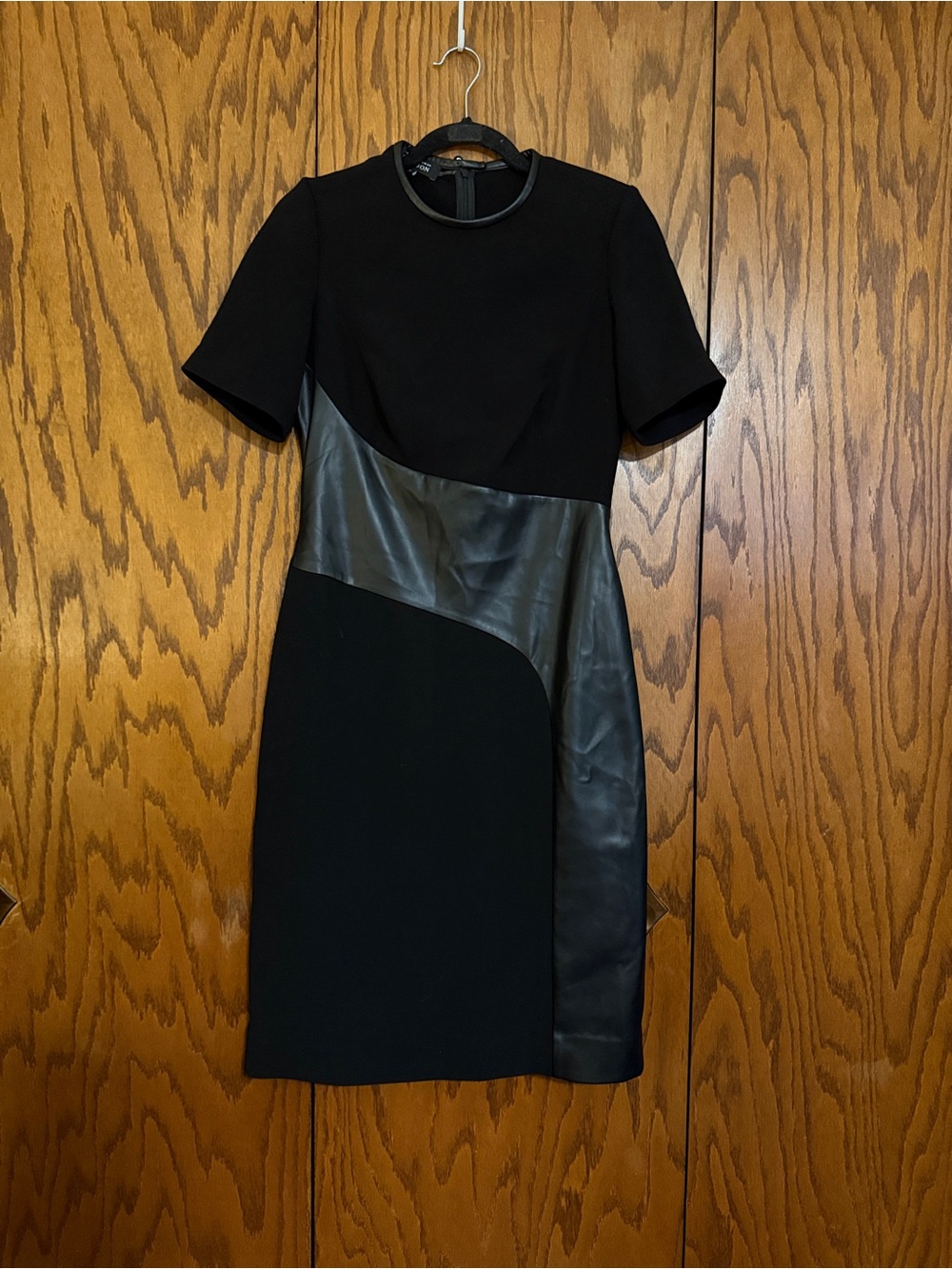 Rickie Freeman Teri Jon Black Vegan Leather Mixed Media Dress Size 8